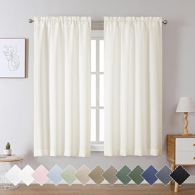 Chyhomenyc Bedroom Curtains 63 Inch Length 2 Panels, Faux Linen Textured Light Filtering Soft Airy Yellowish Window Treatment Drapes for Living Room, Each 40Wx63L, Each 40Wx63 L, Cream???prev. Ivory???