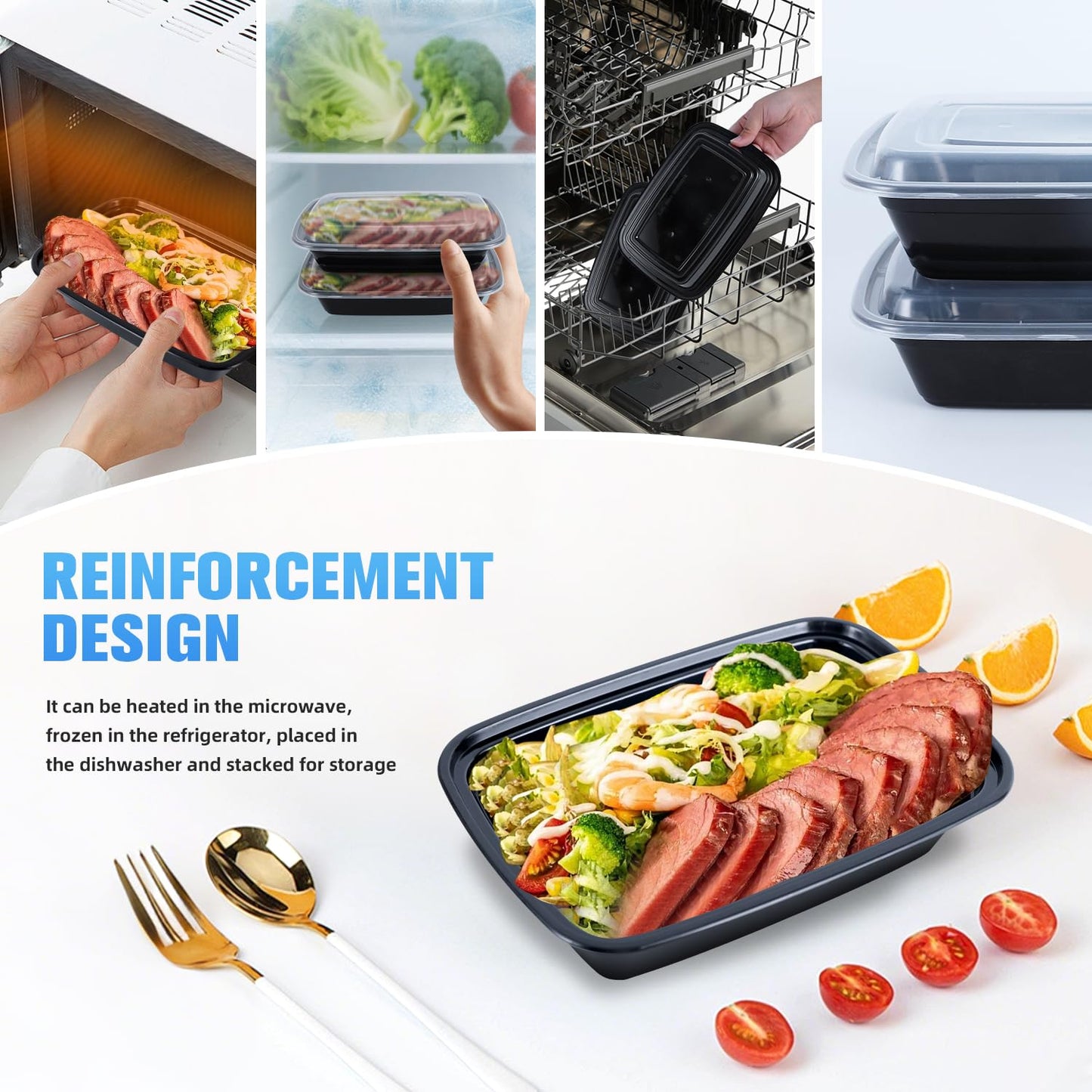 Meal mates 50 Pack (100-Piece) 28oz Meal Prep Containers, 50 Pack (100-Piece) Rectangle,BPA-Free, Food Safe & Leakproof Reusable Plastic Food Storage – Microwave Safe, Stackable Takeout Boxes