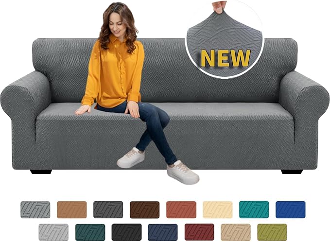 XINEAGE 2026 New 1 Piece Couch Covers for 3 Cushion Couch (79"-91") Stretch Sofa Cover Slipcover Pet Friendly Soft Washable Furniture Protector with Elastic Bottom for Kids,Dog (Sofa, Light Gray)