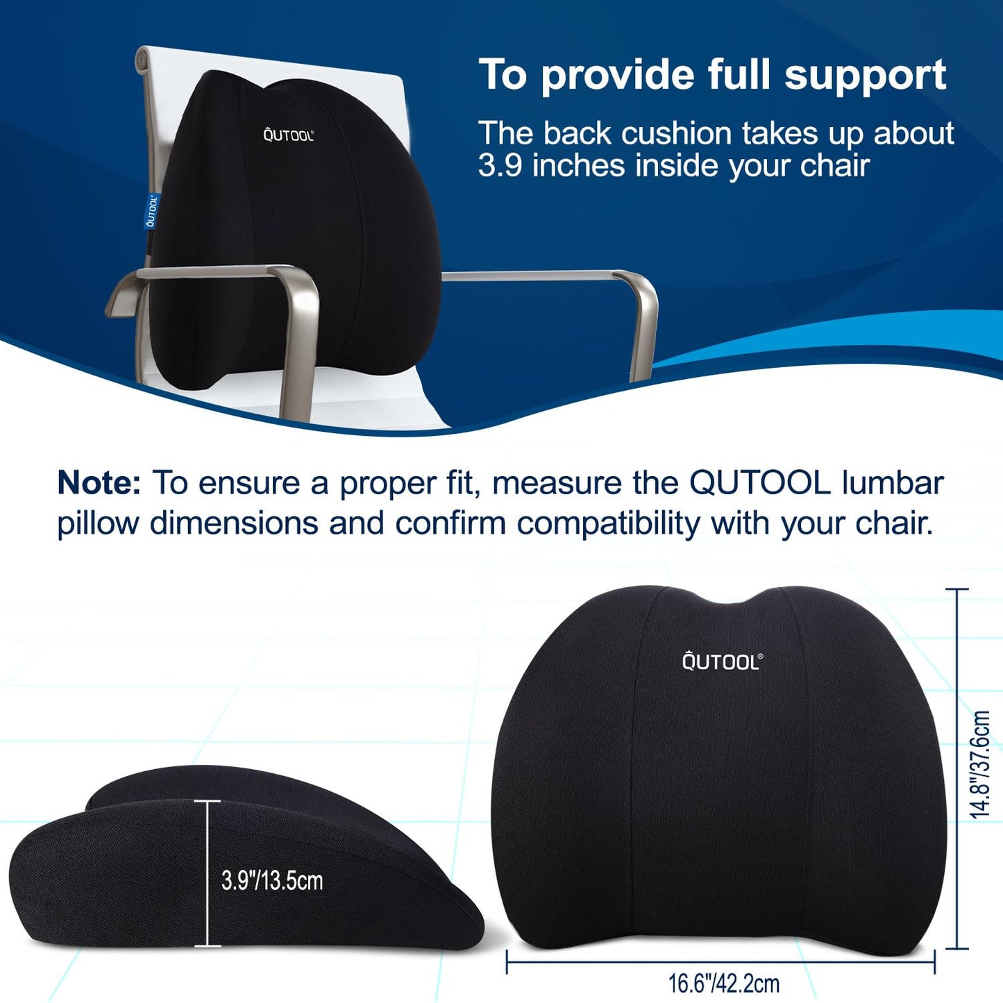 QUTOOL Lumbar Support Pillow for Office Chair, Memory Foam Low Back Support,Back Pain Relief, Ergonomic Back Cushion for Desk Chair,Gaming Chair,Adjustable Strap and Washable Cover