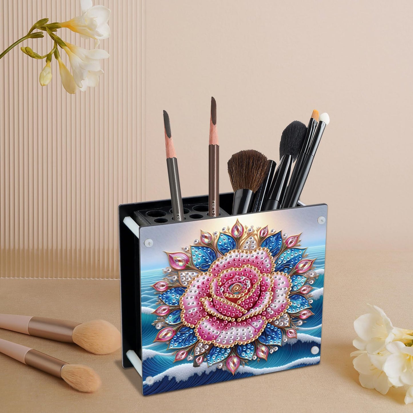 AiYuanzsh DIY 5D Diamond Painting Pen Holder Set – Floral Pencil Holder Craft Kit for Desk, Decorative Diamond Art Organizer for School, Office, and Home