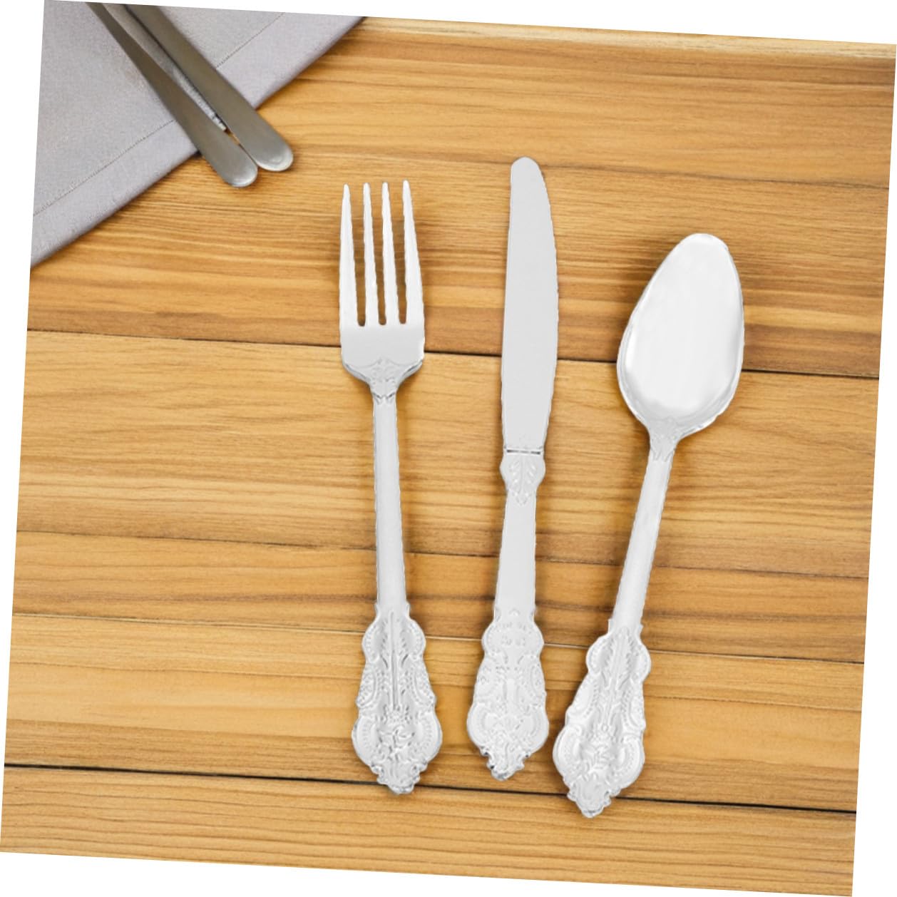 VERDANVERSE Disposable Cutlery Set 24 Pieces with Gold Trimmed Forks Spoons Knives, Plastic Picnic Utensil Kit for Parties Camping and Daily Household Use
