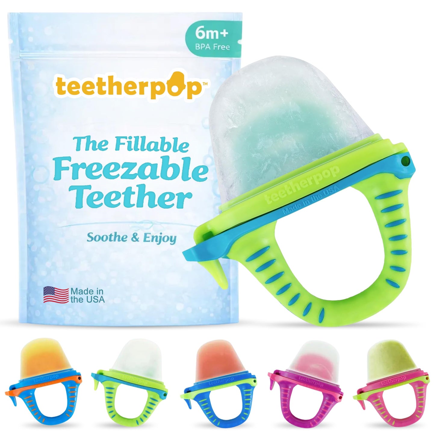 Teetherpop Fillable Freezable Teethers for Babies - Breastmilk Teether with Spill-Proof Sippy Slits – Teething Popsicle for Baby, Liquids & Purées, Cooling Teething Relief Feeder Pacifier - LimonTeal
