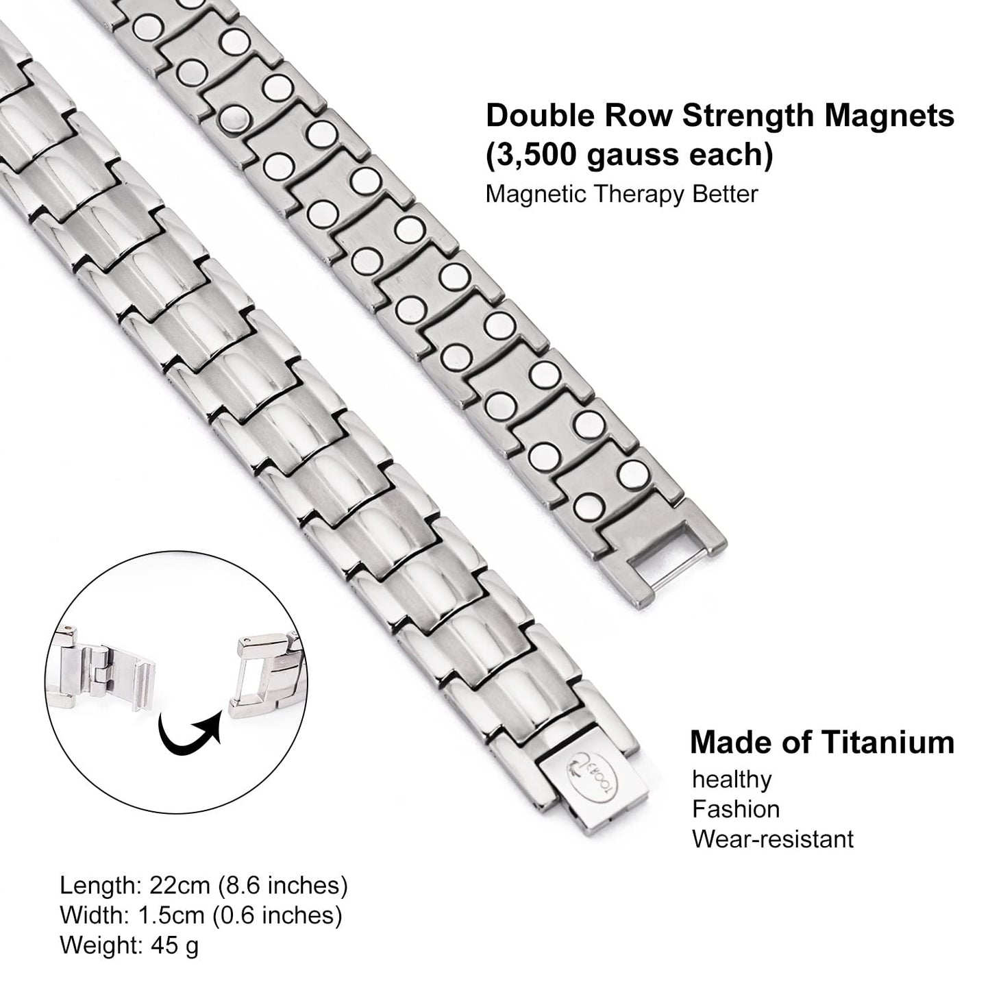 JEROOT Magnetic Bracelets for Men, Pure Titanium Bracelet (3500Gauss Per Magnet), Men's Bracelet Lymphatic Jewelry Gifts