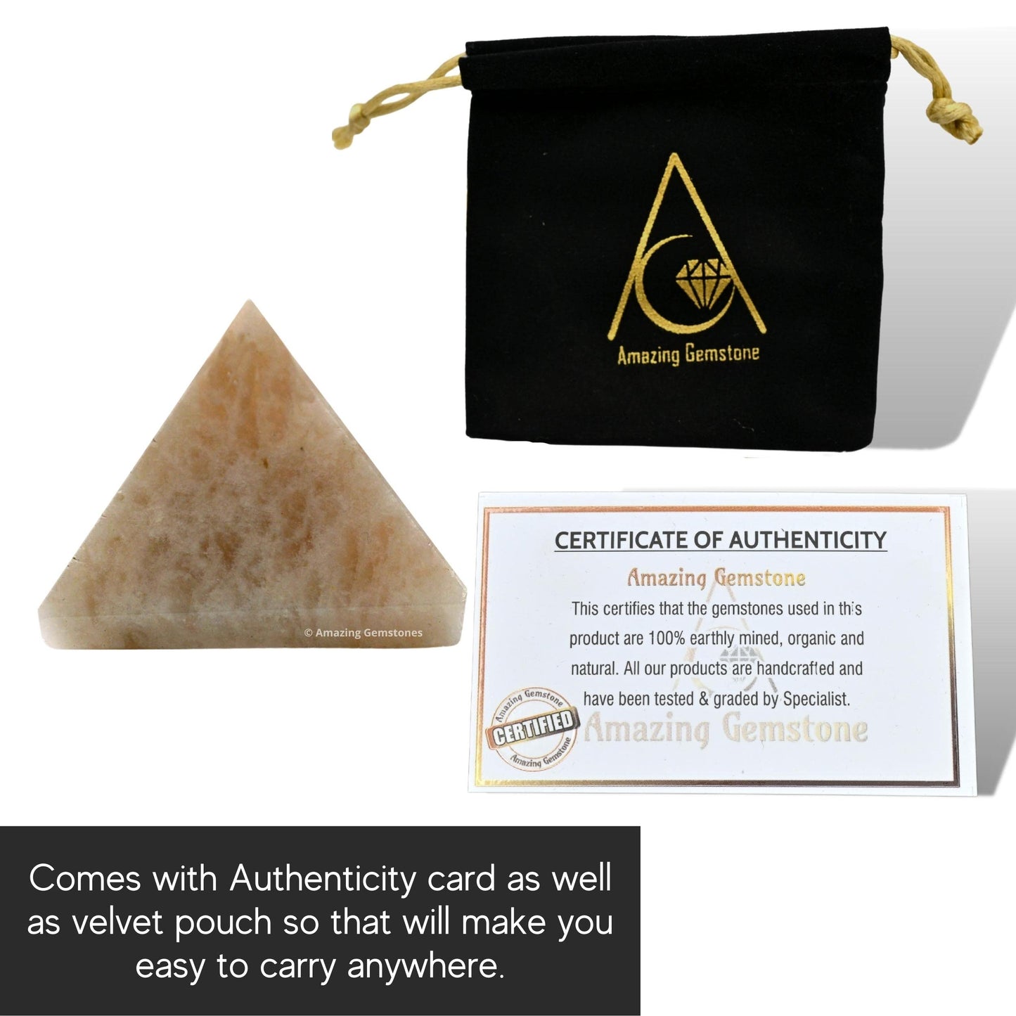 Amazing Gemstone Cream Moonstone Pyramid Crystal Healing Stones - 1" Great Pyramid Figurine of Natural Stone Pyramid for Meditation, Reiki, Chakra Balancing and Crystal Pyramids Grid