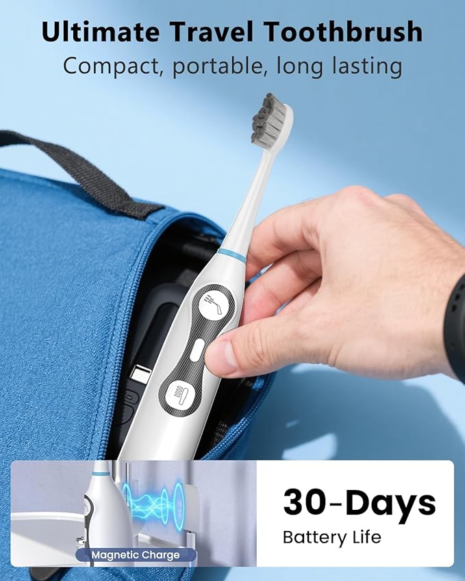 Electric Toothbrush with Water Flosser 3-in-1 Combo, Oscillating & Vibrating Dual Action Flossing Toothbrush, Clean Plaque& Teeth, Portable, 5 Brush Heads, Sonic Electric Toothbrush for Adults