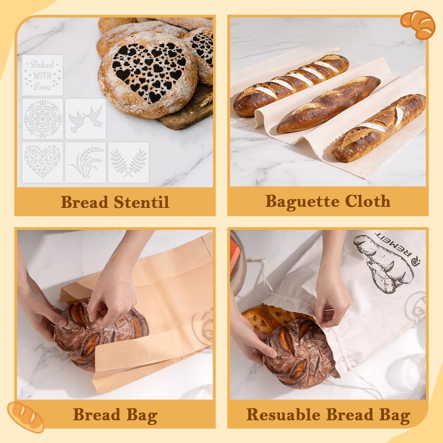 REMEIT Sourdough Starter Kit with Banneton Bread Proofing Basket Set, 9" Round & 10" Oval Proofing Basket, Sourdough Bread Baking Supplies with Starter Jar, Bread Lame, Dough Whisk and Baking Tools