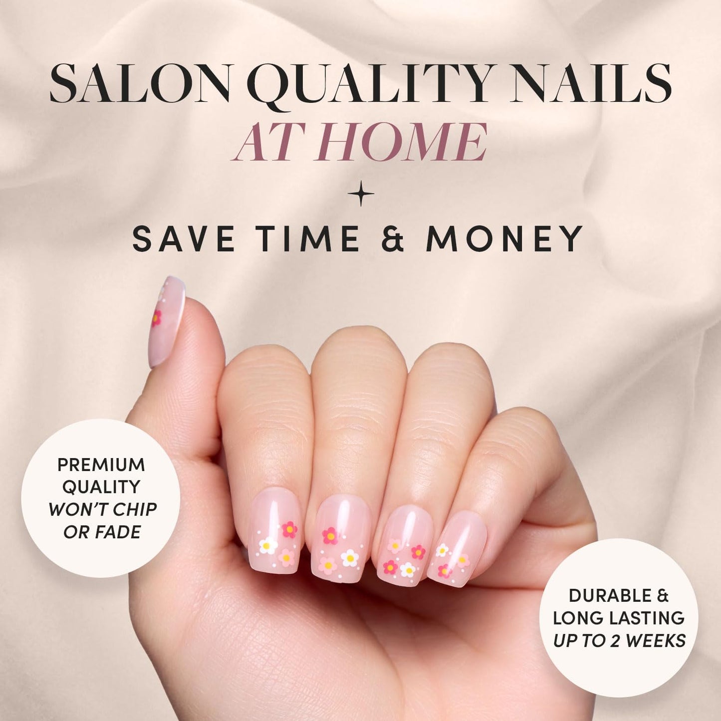 Glamnetic Press-On Nails - Pretty Bloom | Short Squoval Fake Nails with Flower Accents | 15 Sizes - 30 Nail Kit with Glue and Remover
