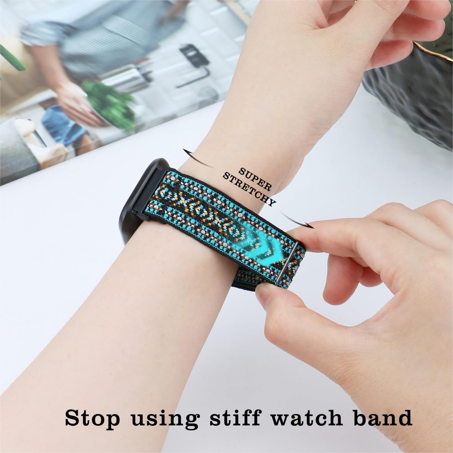 Tovimall 3 Pack ID208 Plus Smart Watch Bands for Fitpolo/Quican/Aeac/Tensky ID208 Plus Smartwatch, 22mm Elastic Nylon Replacement Wristband Adjustable Straps for man woman