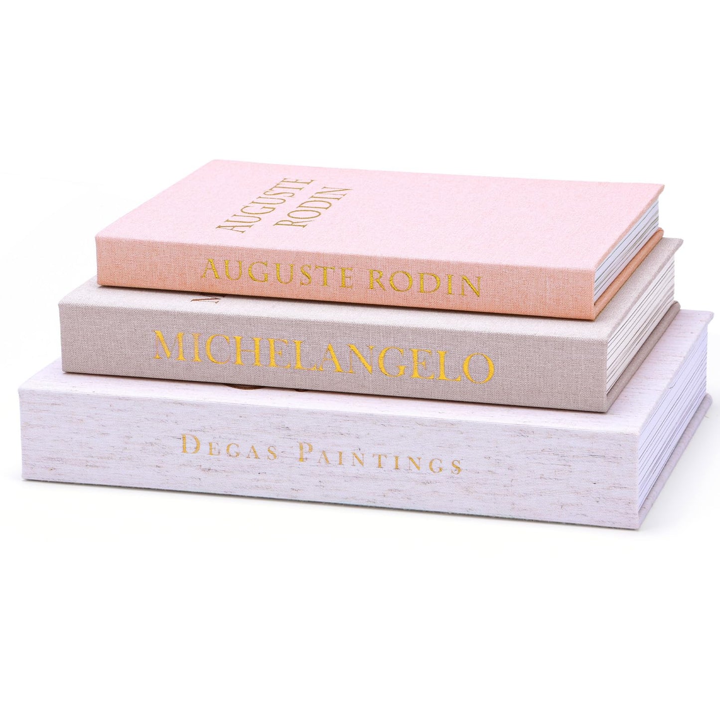XKDOUS Set of 3 Linen Decorative Books with Gold Foil Cover Faux Book Storage Box for Coffee Table, Bathroom Shelf & Home Decor