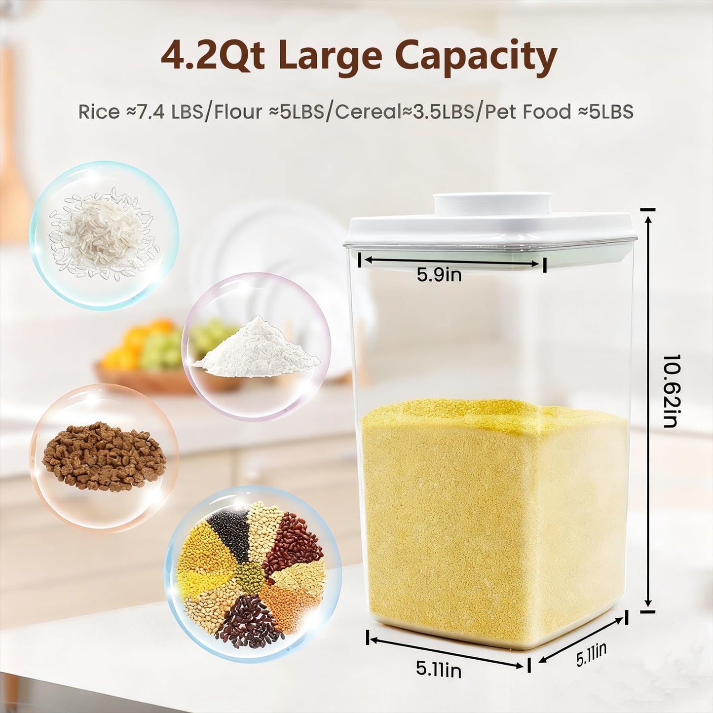 Melovom Large Pop Airtight Food Storage Containers Set with Lids, 4.2Qt Food Containers with Scoop, Kitchen Pantry Organization and Storage, BPA Free Stackable Cereal Container