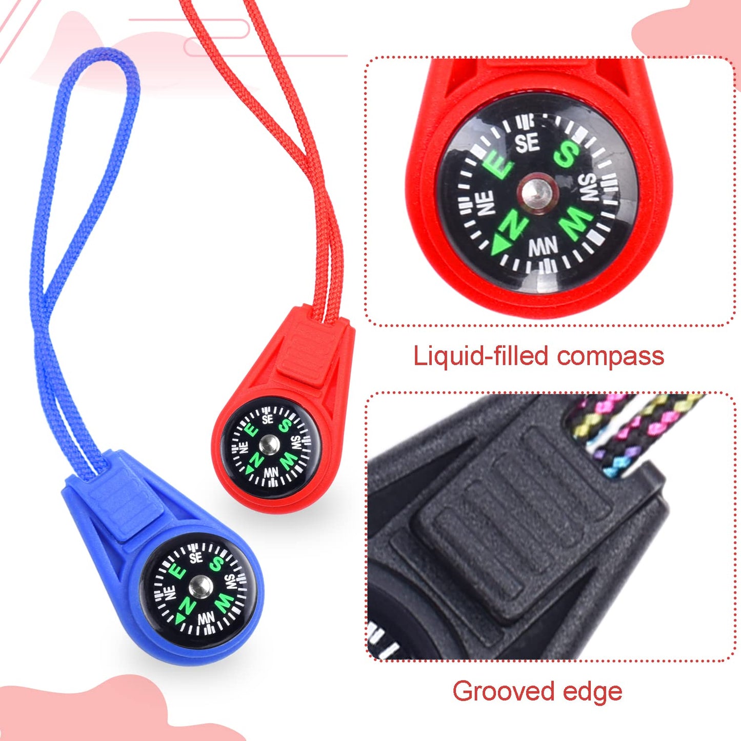LongS Mini Kids Compass Keychain Kit, Paracord Hiking Survival Compasses, Scout Compass