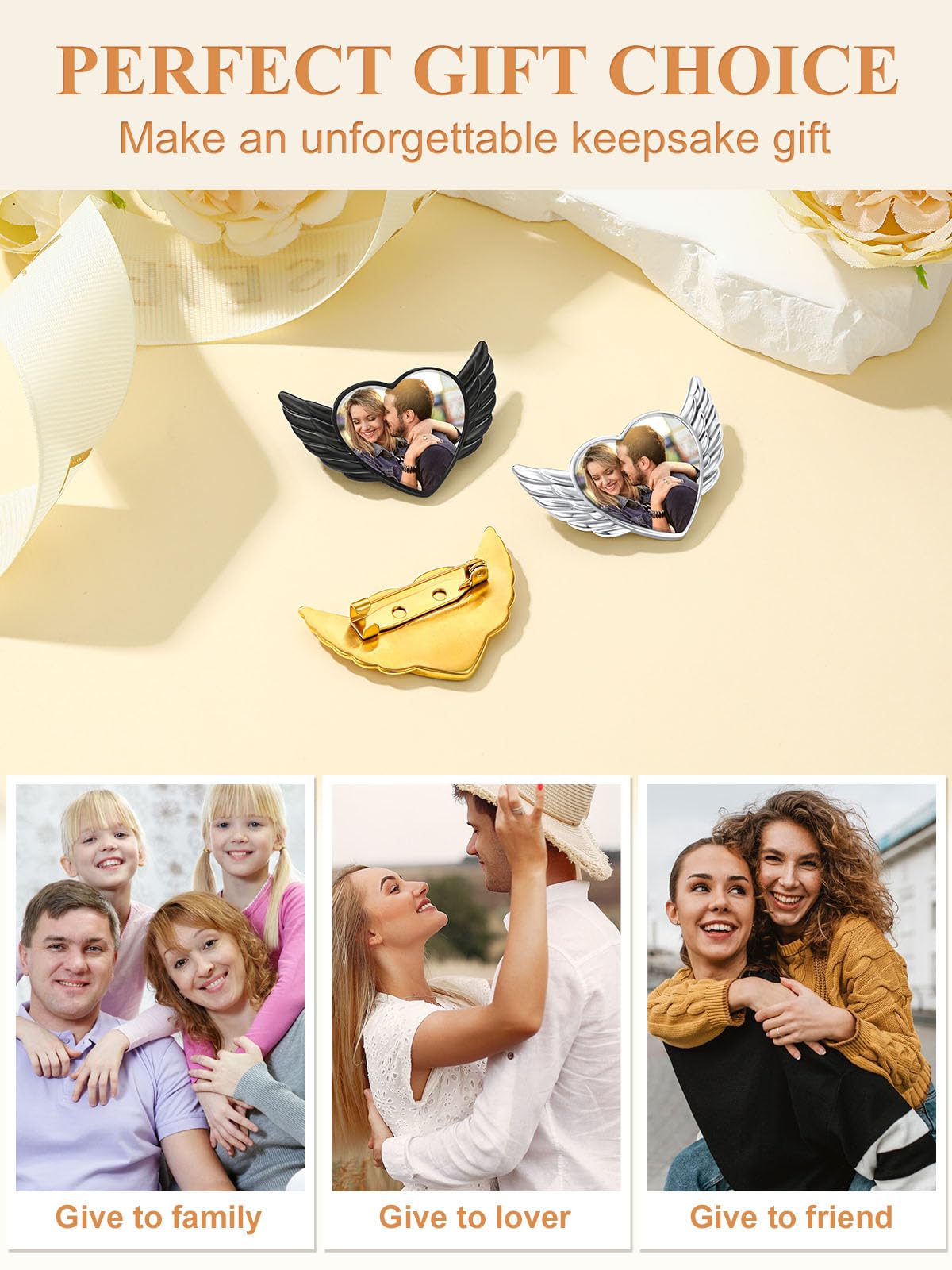 Custom4U Personalized Picture Bouquets Brooch Pin Birthday Brooch for Women Funeral Memorial for Men Father Mother Grooms(With Gift Box)
