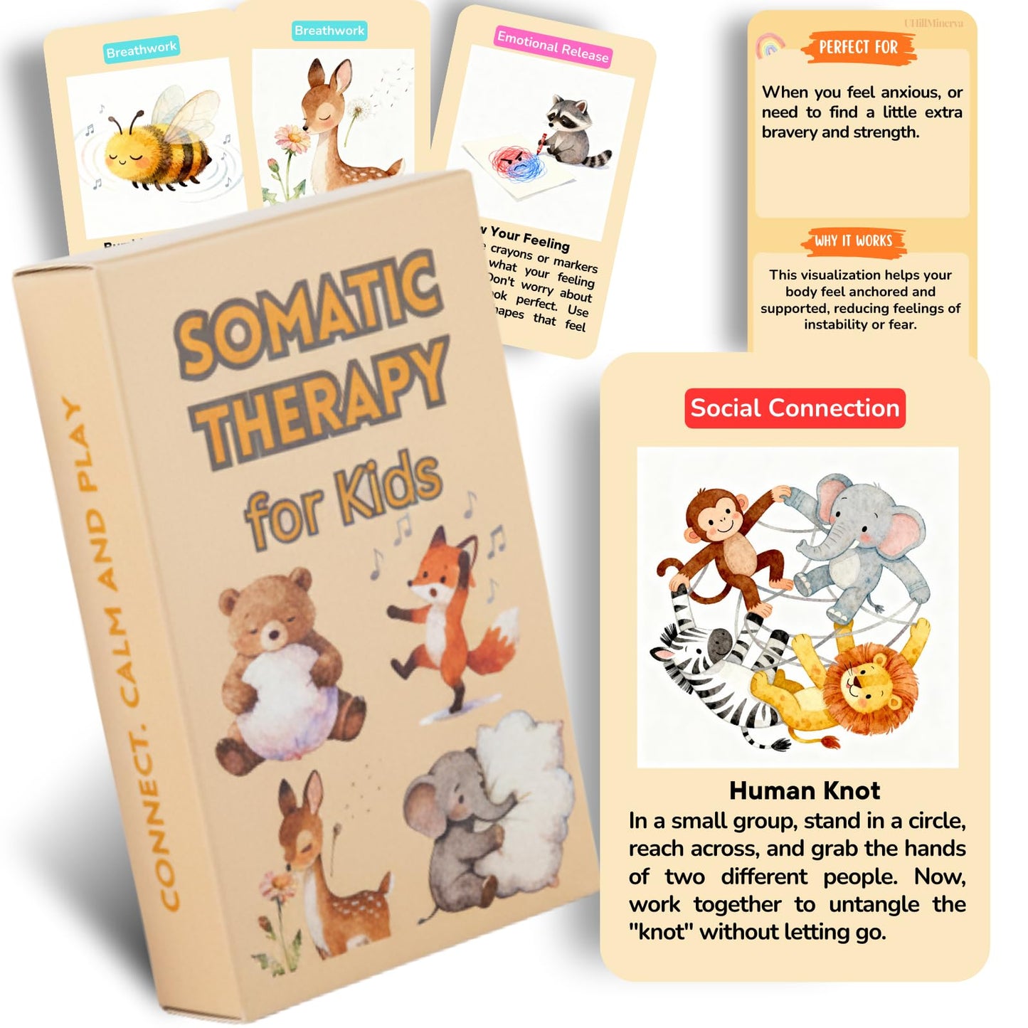 Somatic Therapy Cards for Kids, 52 Mindfulness & Emotional Regulation Activities for Calm, Focus, Coping Skills - Social Emotional Learning Tools for Parents, Therapists, Ages 6–12, Calm Down Corner