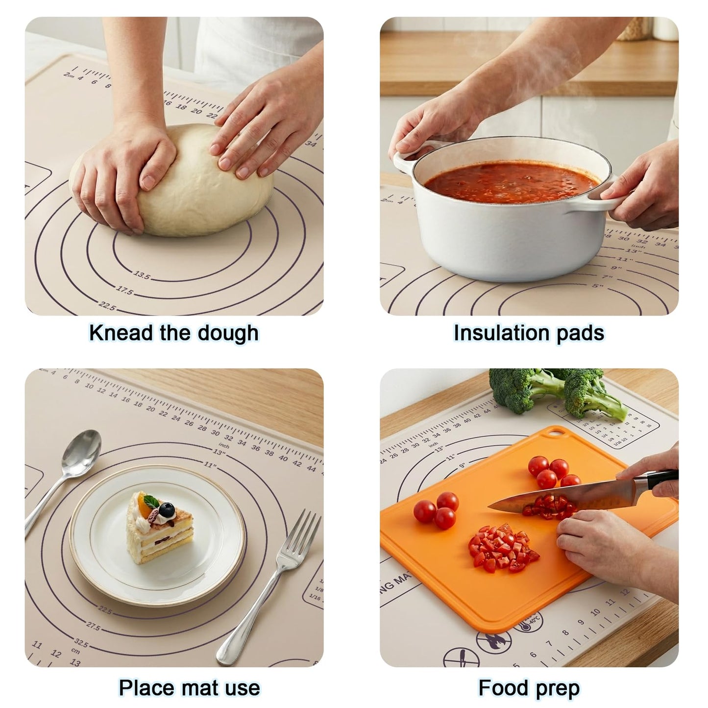 Silicone Pastry Mat 28" x 20" Extra Thick Silicone Baking Mat with Measurements and Edge Heightening Non-stick Food Grade Dough Rolling Mat Kneading Sheet for Pastry, Bread, Cookies (Beige)