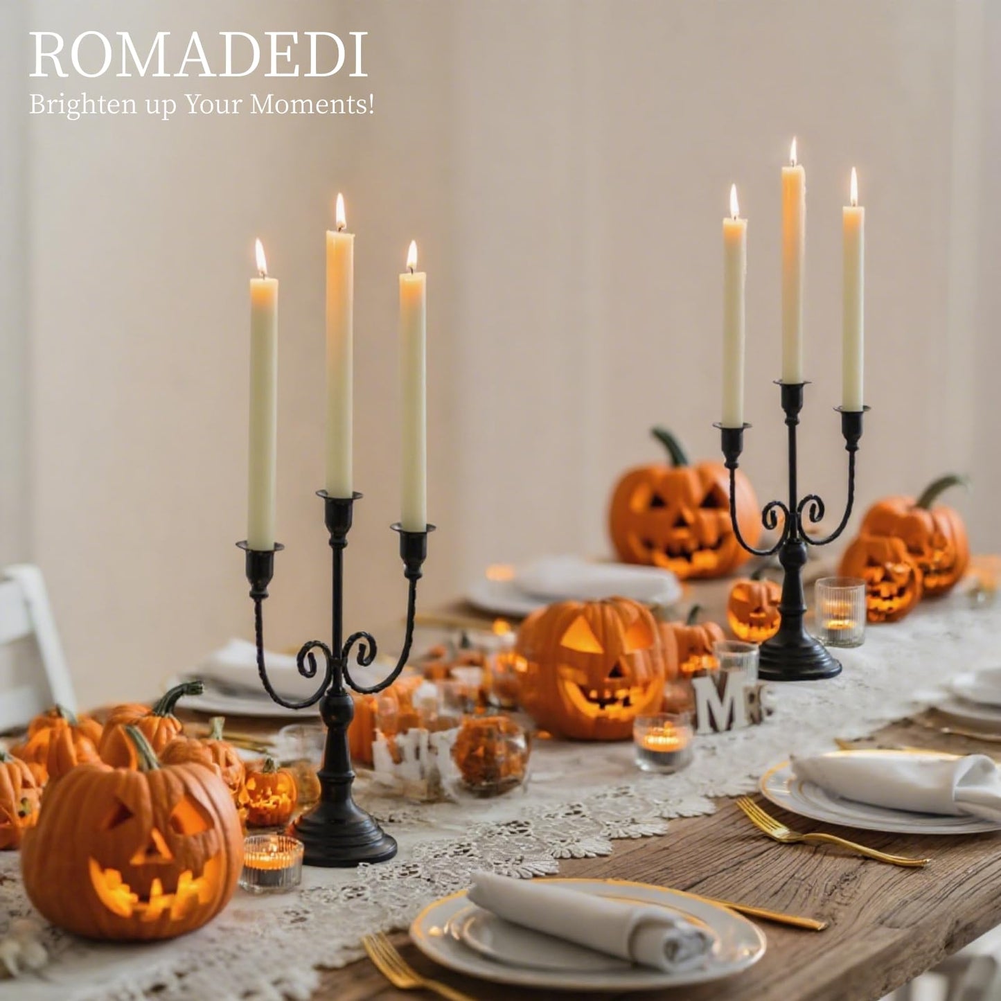Romadedi Candelabra Black Candle Holders: 3 Arm Halloween Candlestick Holder 11.8" Gothic Home Decor for Party Table Centrepiece Mantel Christmas, Set of 2