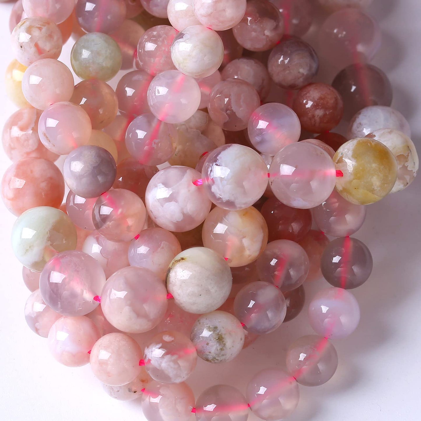 36pcs 10mm Natural Sakura Agate Stone Beads for Jewelry Making Round Loose Stone Beads DIY Bracelet Necklace Earrings 15" (Sakura Agates, 10mm)