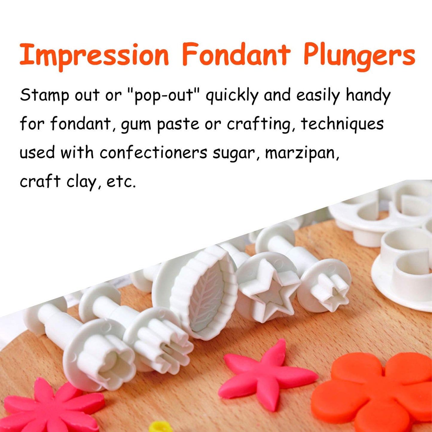 M MOACC Cake Tools 36 Piece Fondant Cake Cookie Plunger Sugarcraft Flower Leaf Butterfly Heart Shape Decorating Mold DIY Icing Plunger Tools