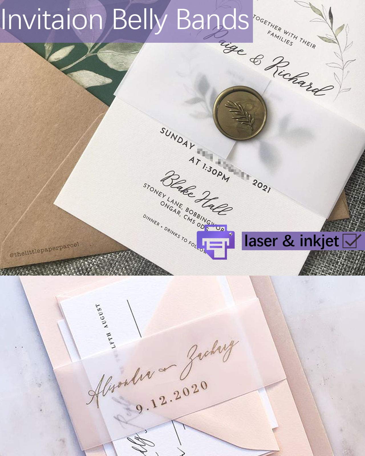 100 Sheets Translucent Vellum Paper, Dowsabel 68LBS 8.5 x 11 inches Printable Vellums for Card Overlays, Invitations Belly Bands, Envelope, Lantern,100 Sheets