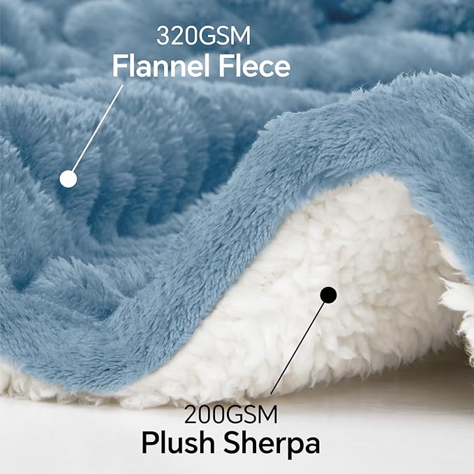 INFIIXSO Sherpa Throw Blanket for Couch - Super Soft & Warm Striped Fleece Blanket, Cozy Plush Fluffy Blanket All Season Use (Light Blue, 60x80 Inches)