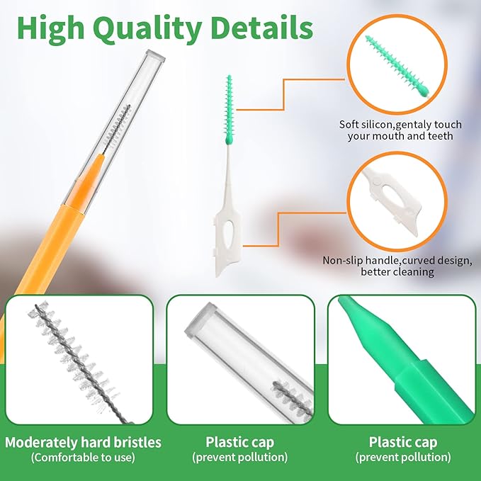 Interdental Brush, 60Pcs Soft Braces Brush Set, 20Pcs Tooth Flossing Head for Oral Hygiene Tooth Cleaning with 40pcs Disposable Braces Flossers Tooth Cleaning Tool (Stylish Colors,Multiple Sizes)