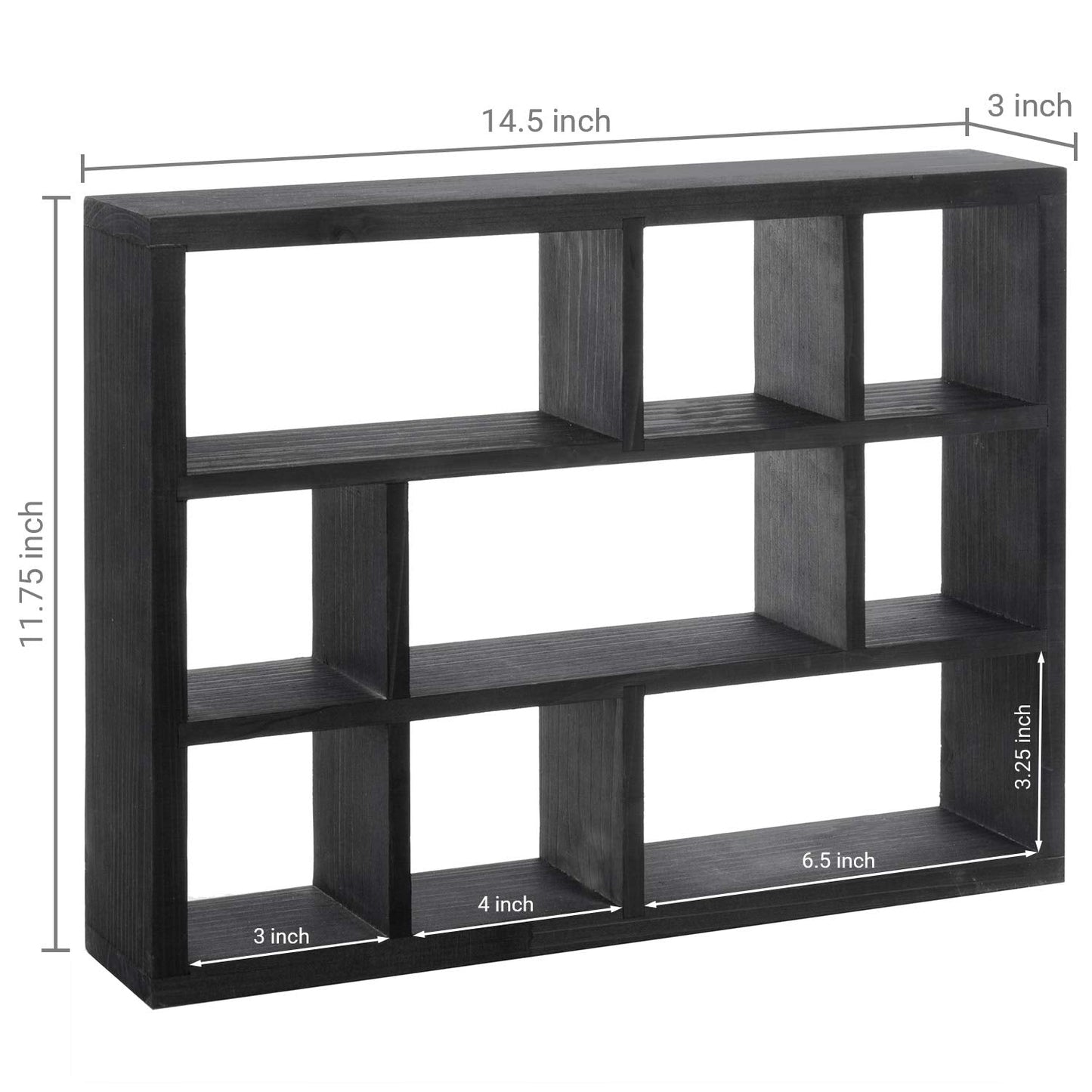 MyGift 9 Compartment Vintage Solid Wood Shadow Box, Wall Mountable Curio Display Case, Freestanding or Floating Shelf for Collectible Figurines, Succulents (Matte Black)