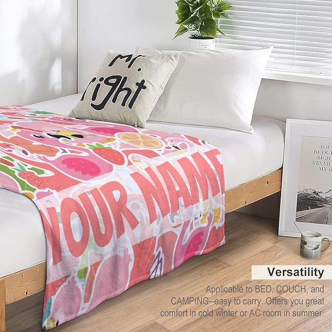 Custom Flamingo Blanket Gifts with Name - 30 x 40 Inches Funny Flamingo Throw for Girls & Women - Pink Soft Fuzzy Plush Blankets for Sofa