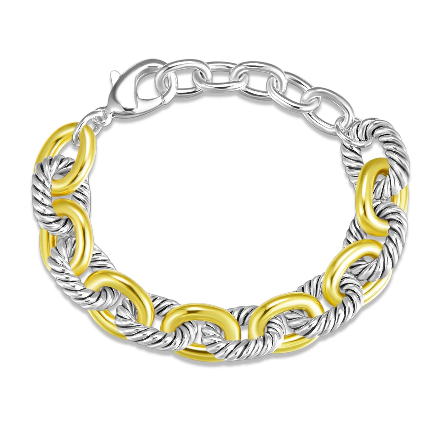 UNY JEWEL Chunky Cable Link Bracelet Two Tone Twisted Wire Statement Chain Designer Inspired Jewelry for Women (Chunky Two Tone)