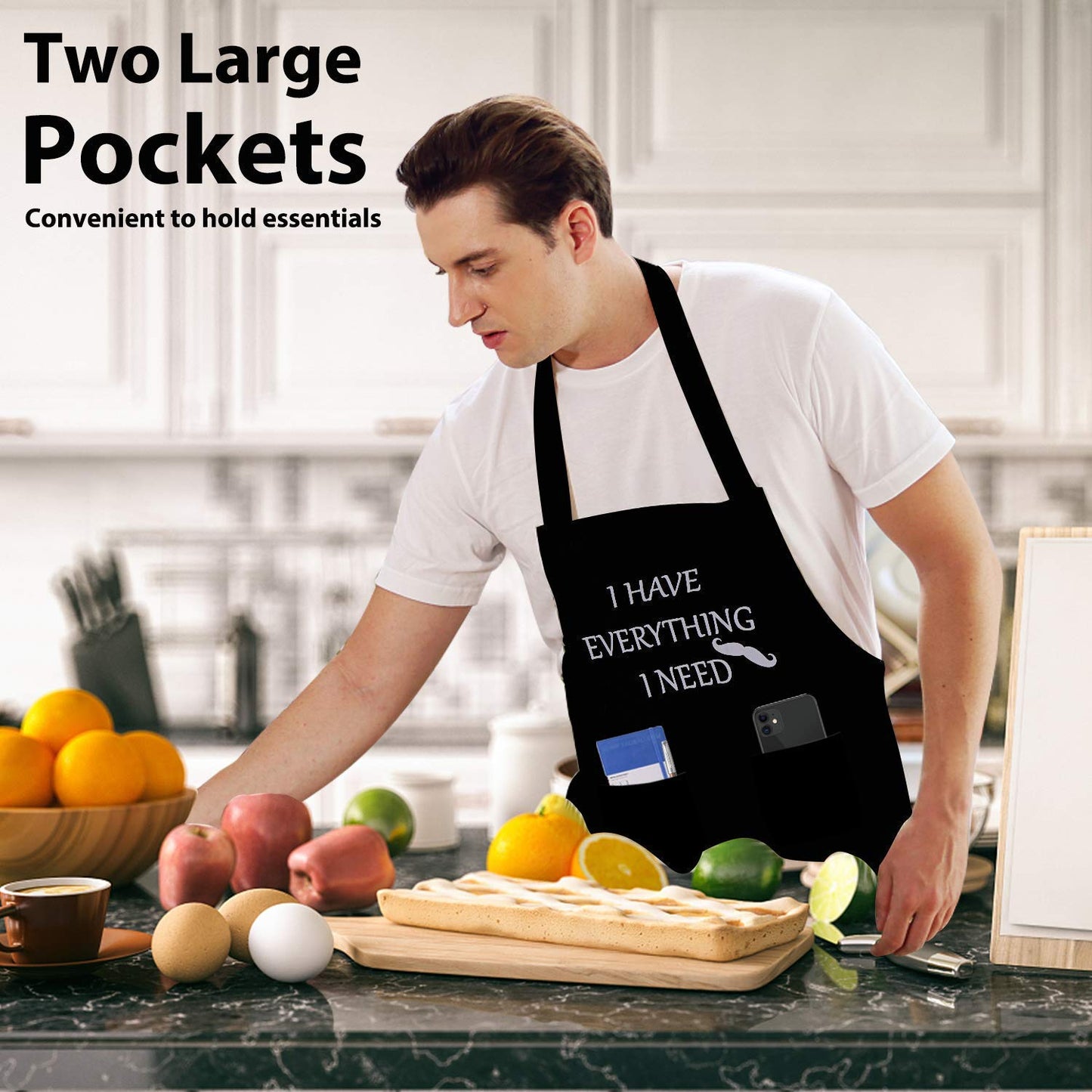 YIKA® Apron Couples, Valentines Day Gifts for Couples: Waterproof Aprons for Women Men, with Adjustable Neck Strap with Extra Long Ties, 2 Pockets (Black)