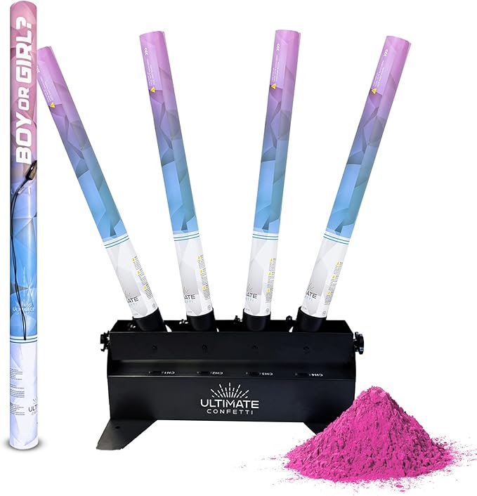 Ultimate Confetti - Electric Pink Powder Cannon Cartridge 32” - Pre-Filled with Food-Grade Powder, Leak-Resistant Gender Reveal Poppers Cannon, Requires EC-1 or EC-4 Confetti Machine to Activate