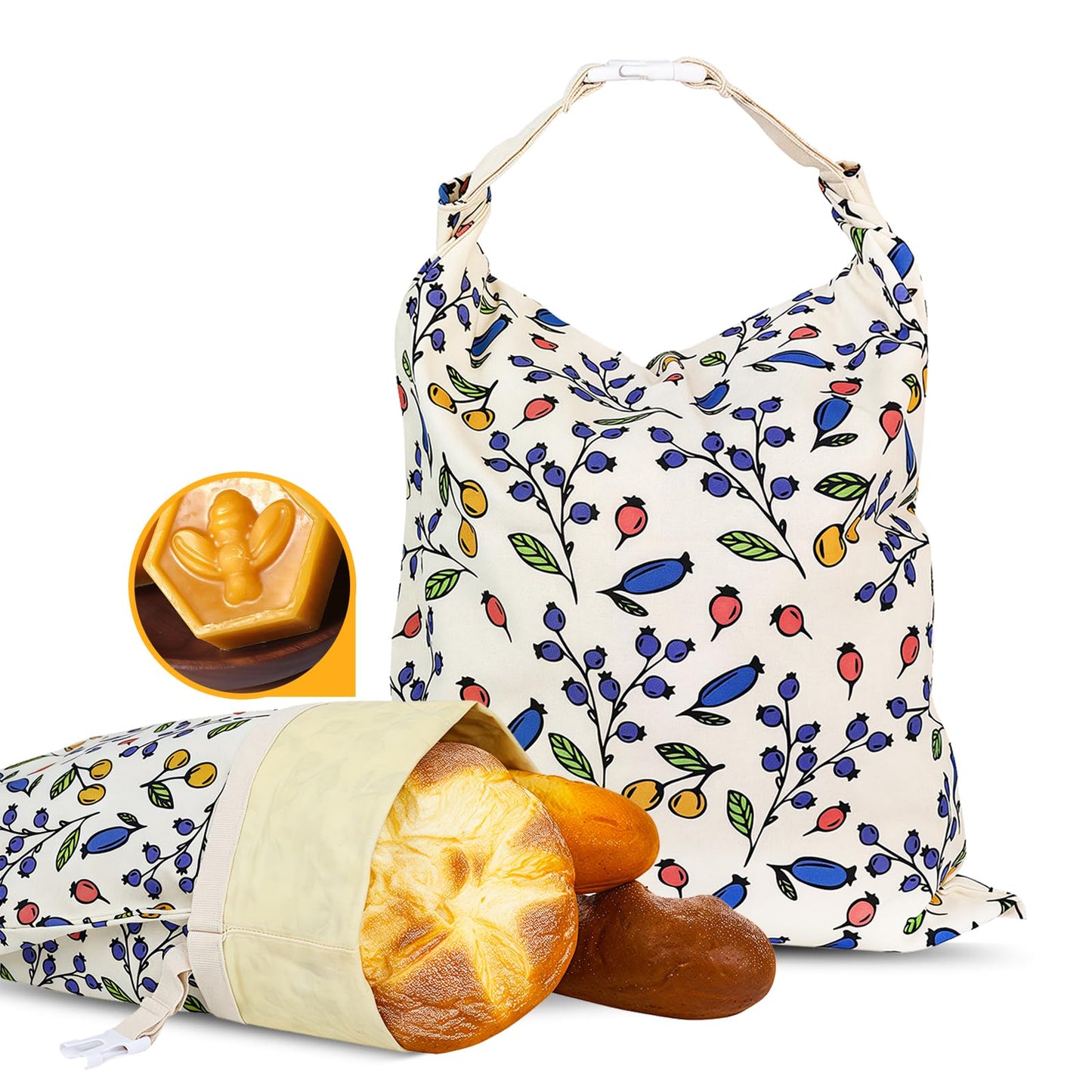 2 Pack Beeswax Bread Bags - 17x13 Inch Reusable Bread Storage Bags,Bees Wax Lined Bread Bags for Home Cooks fresh bread storage Easy Clean (Berry)