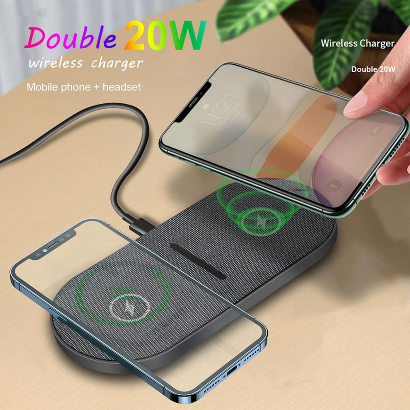 Dual 20W Wireless Charger for Multiple Devices, 40W Fast Wireless Charging Pad/Mat for Apple iPhone, AirPods, for Samsung Galaxy, Google Pixel