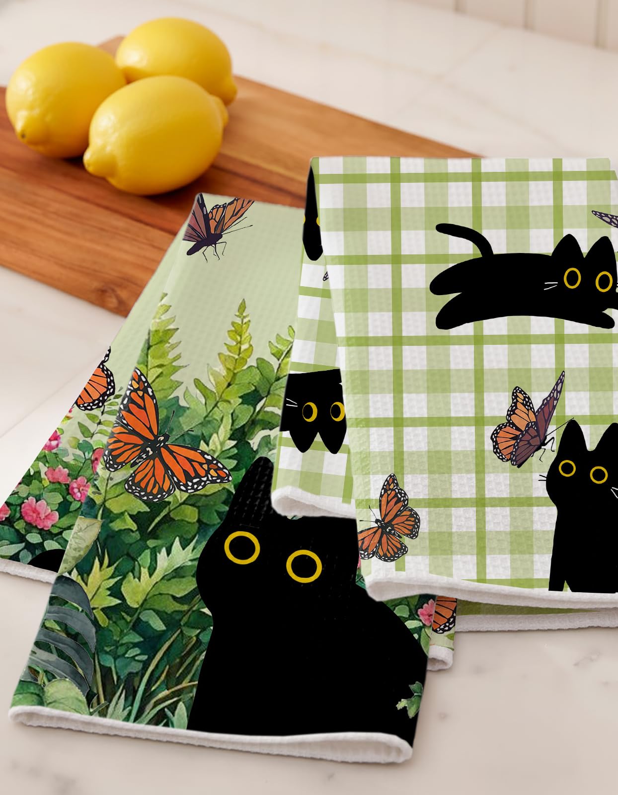 Ilexon Kitchen Towels Set of 2 - Cute Design 18×26 Inch Dish Towels Black Cats Quick Dry Hand Towels Soft & Absorbent, Home Decorative, Terry Cloth Tea Towels (Black Cat)