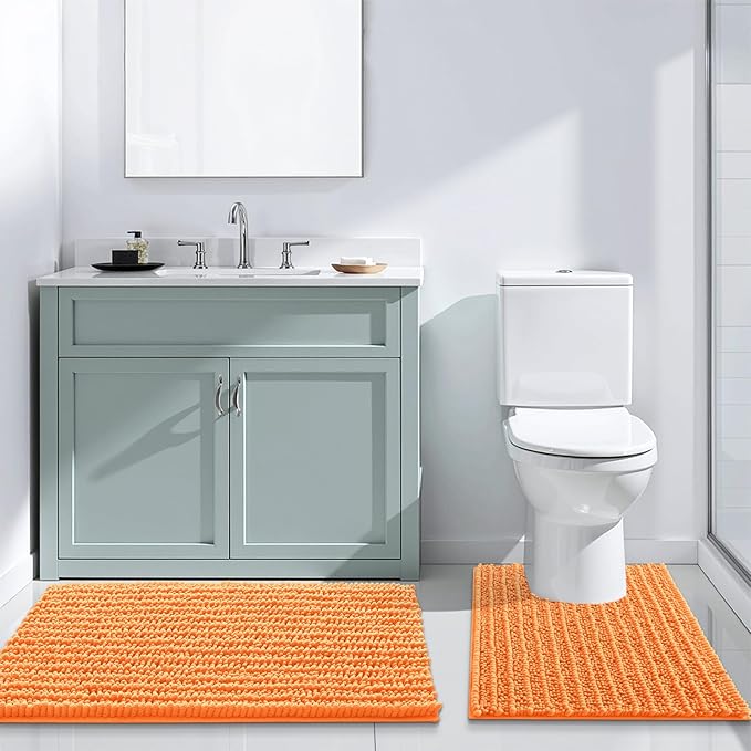 Arotive Luxury Chenille Bathroom Rug Mat, Extra Soft Thick Absorbent Shaggy Bath Rugs, Non-Slip Machine Wash Dry, Plush Bath Mats for Bathroom, Shower and Tub, 60x24, Orange