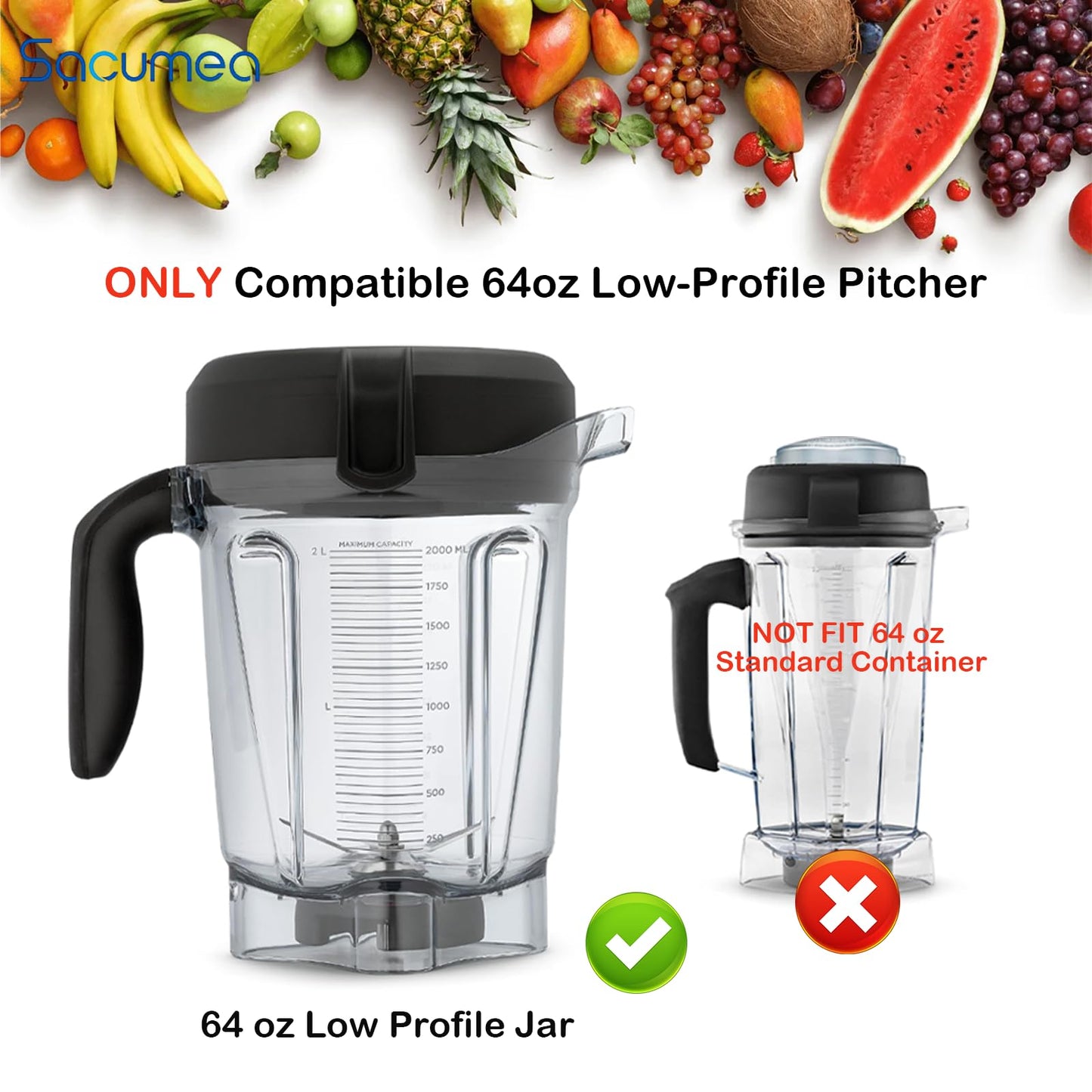 Blender Lid Replacement, 64 oz Low-Profile Container Lid Replace for Pro 750 Series Blender Cover, Rubber Blender Lid for 64oz Container Pitcher Jar Cup Top