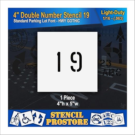 Pavement, Curb, and WheelStop Stencils - 4 inch Double Number Stencil - (19) - 4" x 4" x 1/16" (63 mil) - Light-Duty