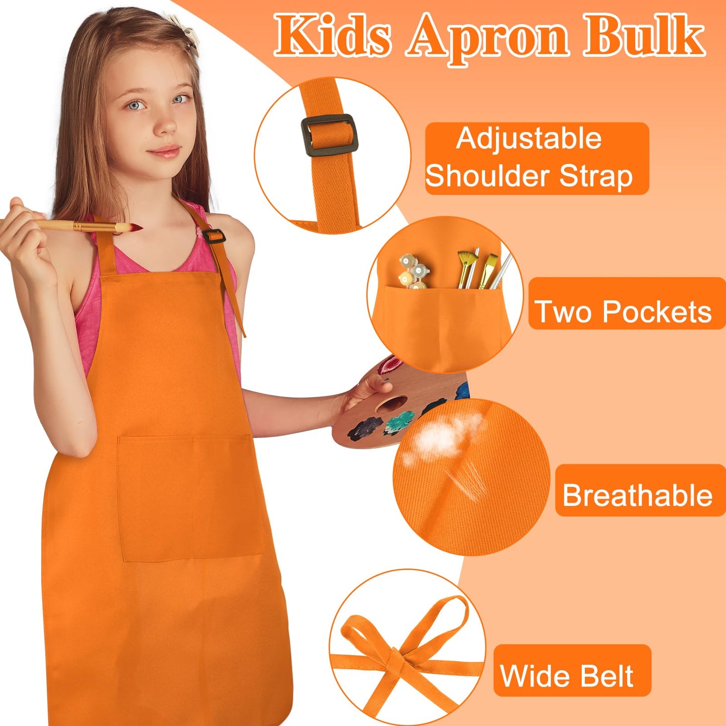 BOUBONI 12 Pack Kids Apron bulk with 2 Pockets Adjustable Chef Art Apron Kids Painting Aprons for Cooking Baking Painting Crafting Grilling Activity（12 Color）