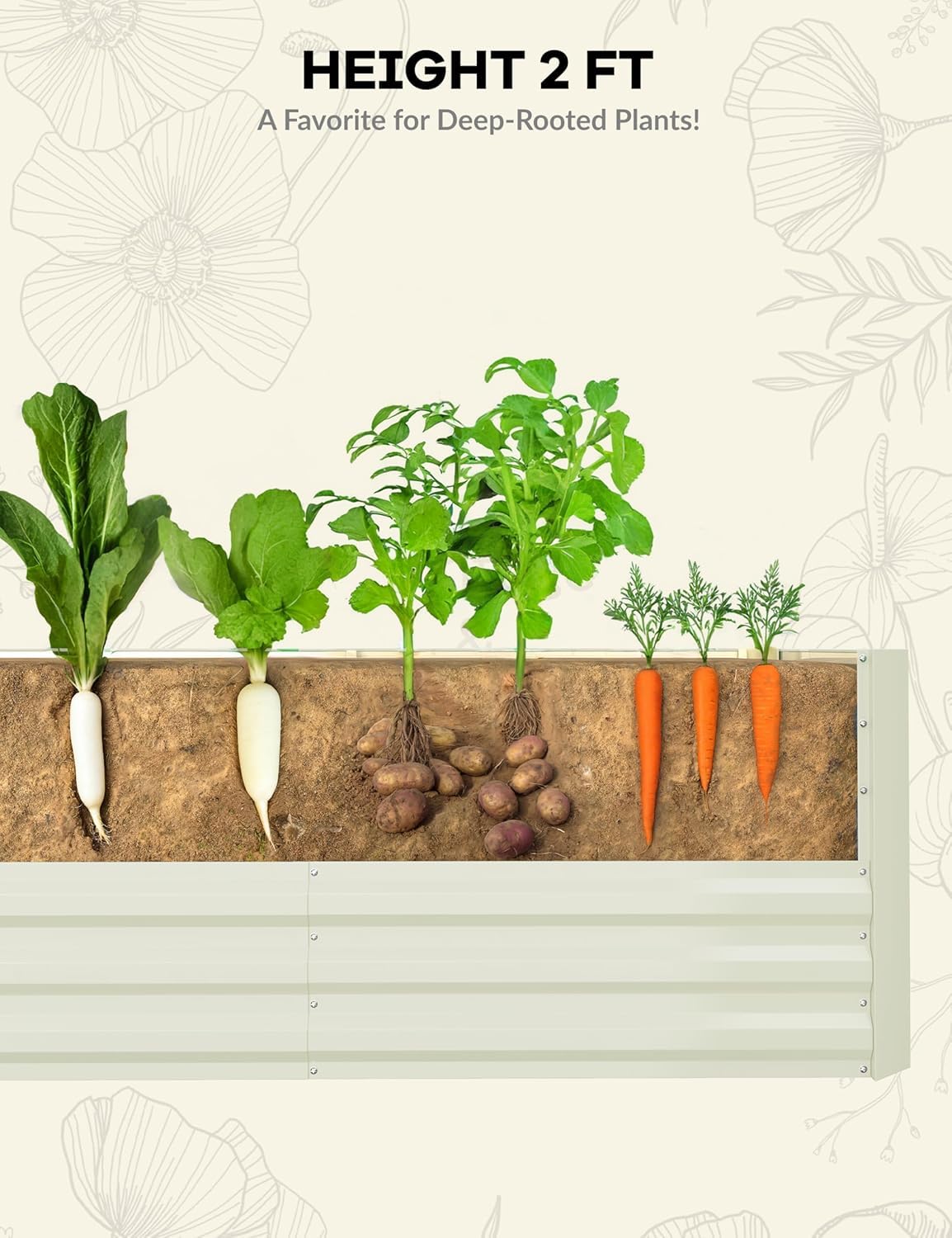 Garvee 8x4x2ft Galvanized Raised Garden Bed Outdoor,Rust-Resistant Raised Garden Beds for Gardening, Easy Assembly Outdoor Garden Box & Planters,Beige