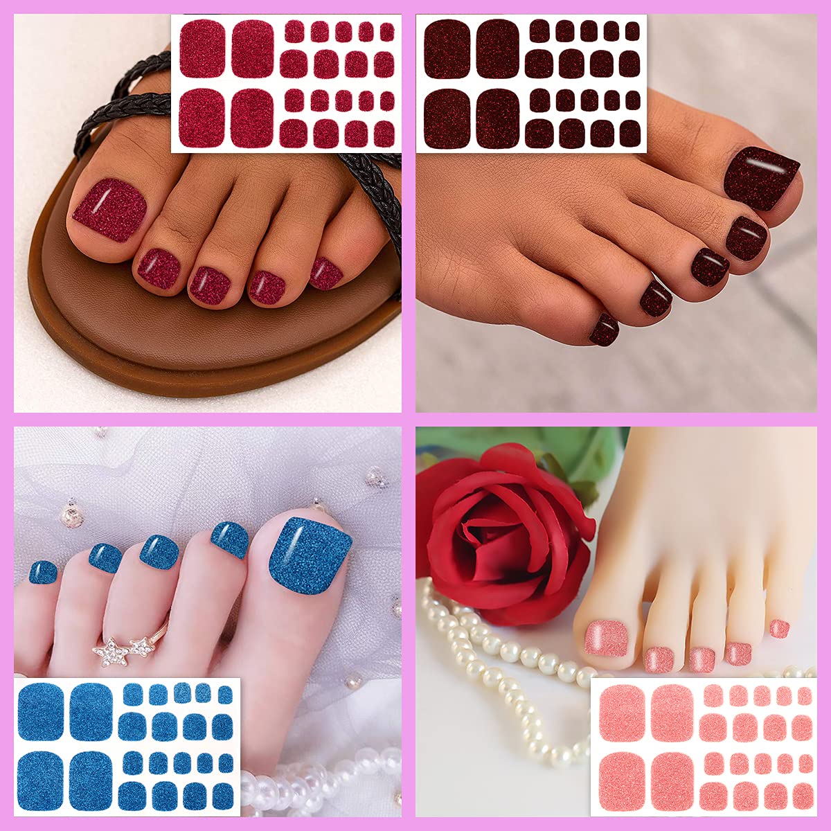 SILPECWEE 20 Sheets Adhesive Nail Polish Strips for Toes Solid Color Nail Stickers Full Nail Wraps Manicure Kit with 1Pc Nail File for Women