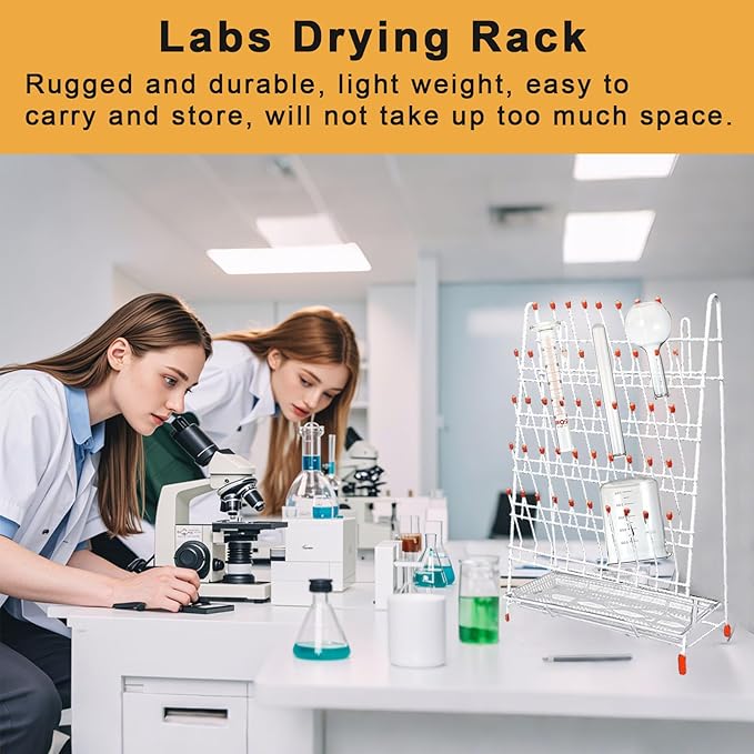 Lab Drying Rack 55 Pegs Lab Glassware Rack Steel Wire Glassware Drying Rack Free-Standing Tube Drying Draining Rack for School Laboratory Utensils (55 pegs)