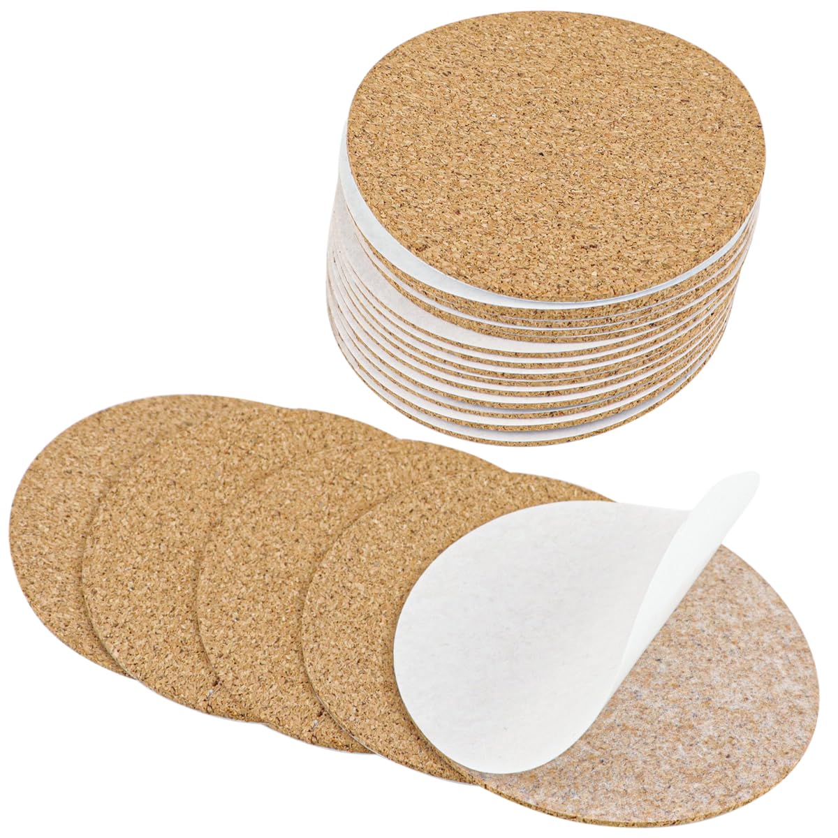 YOLUFER 20 Pcs Self-Adhesive Cork Sheets, Round Cork Board, Cork Coaster with Strong Adhesive for DIY Coasters (3.7Inch), Brown