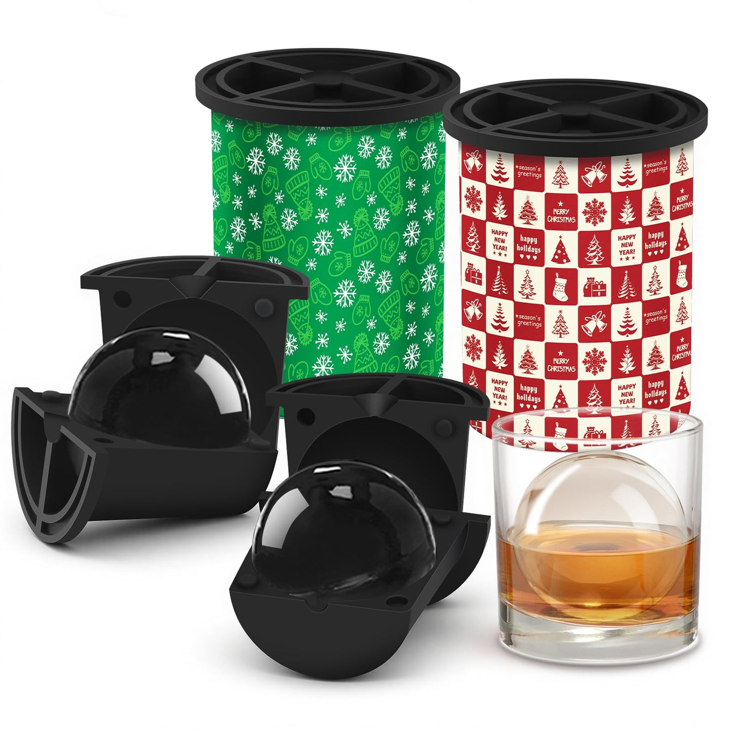 Christmas Clear Ice Cube Maker, 2.5" Stainless Steel Crystal Clear Ice Ball Maker, Ice Molds for Whiskey/Old Fashioned Cocktail/Bourbon, Whiskey Bourbon Gifts for Men, Dad, Husband (Bundle C(2 Pack)