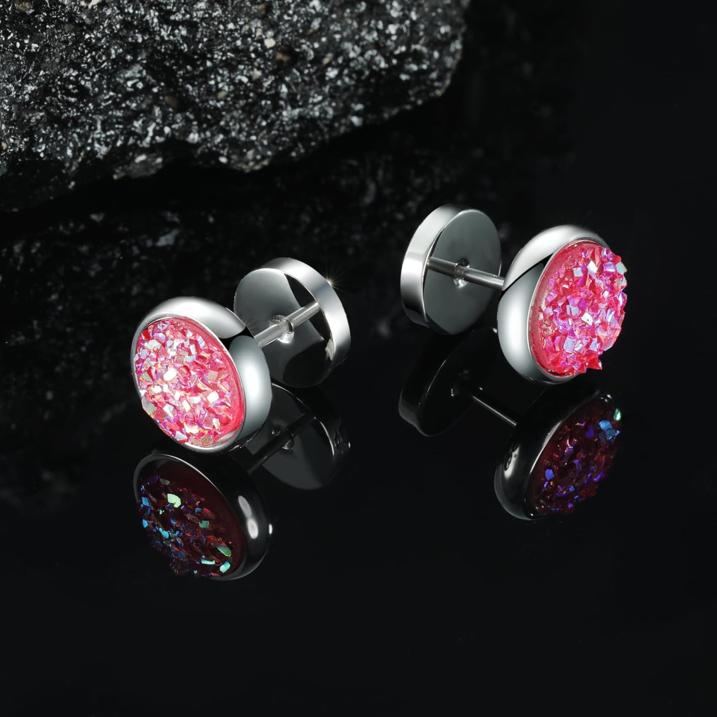 Women Men Flat Back Stud Earrings Non-Nickel Crystal Stone Earrings Titanium Stainless Steel Hypoallergenic Cartilage Earrings Stud for Sensitive Ears