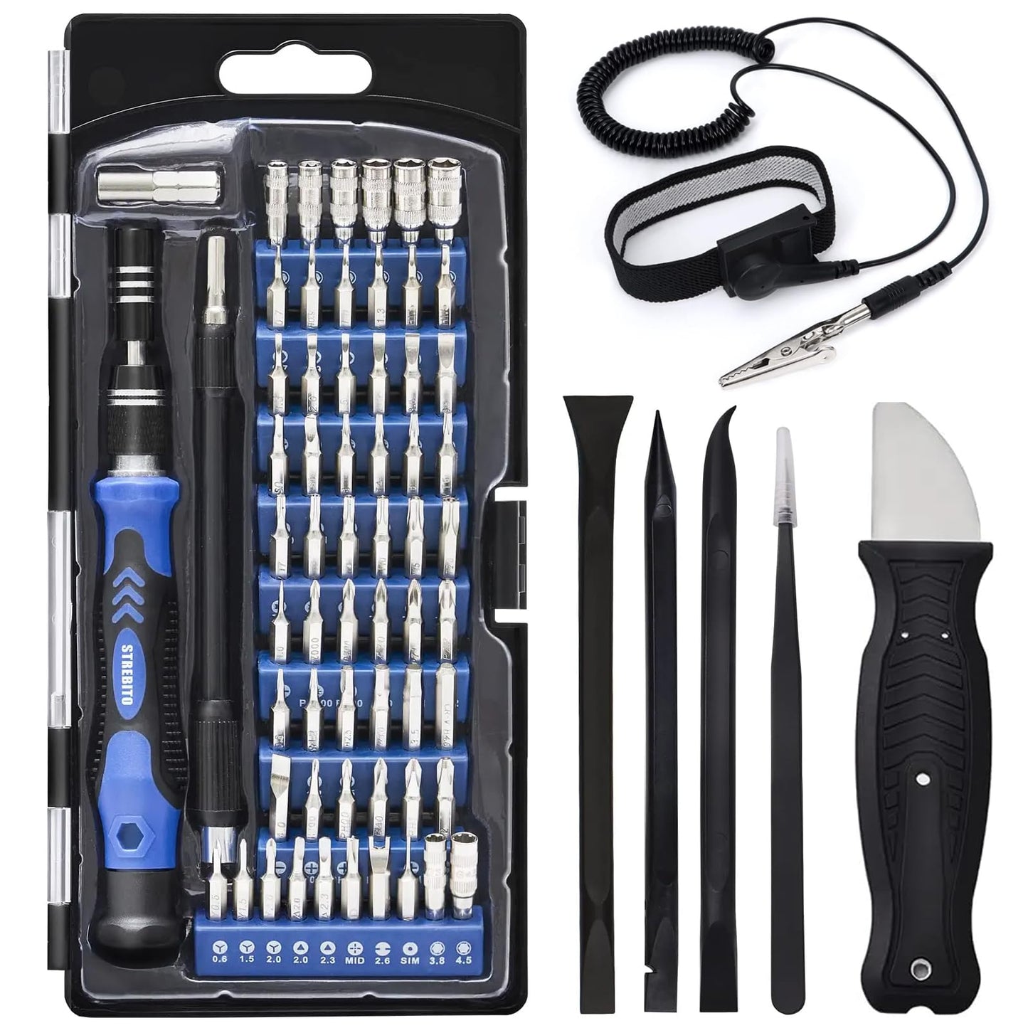 STREBITO Precision Screwdriver Set, 79 in 1 Screwdriver Kit with 58 Bits & Anti Static Wrist Strap, Magnetic Driver Electronics Repair Tool Kit for Computer, iPhone, Laptop, Cell Phone, Macbook, PS4/5