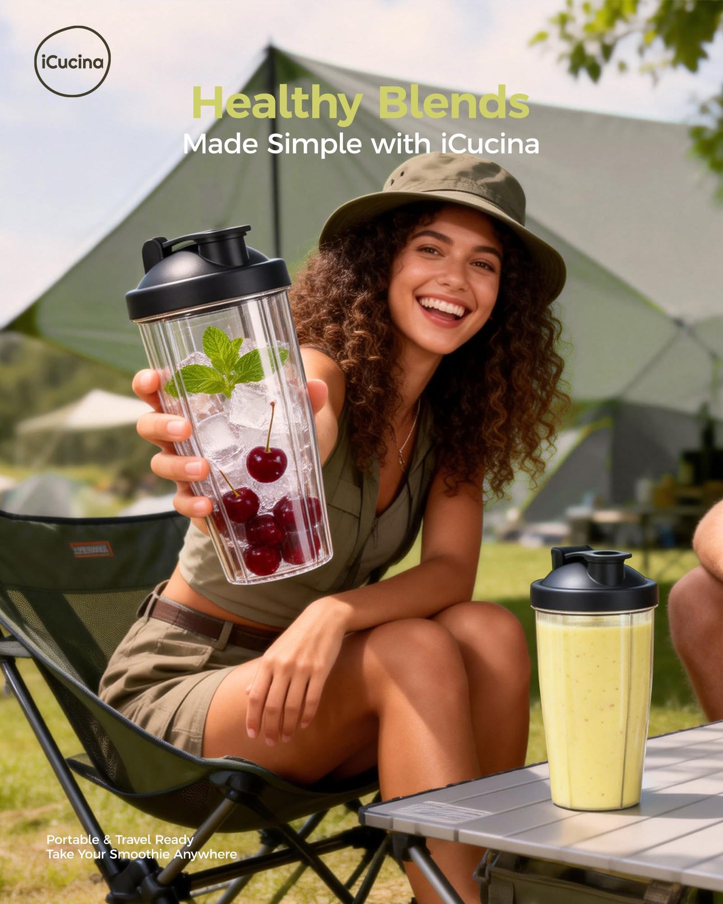 ICUCINA - 28 Oz Blender Cup Replacement with To-Go Lids, Cups for Protein Shakes, BPA Free Smoothie Cups (Pack of 2)
