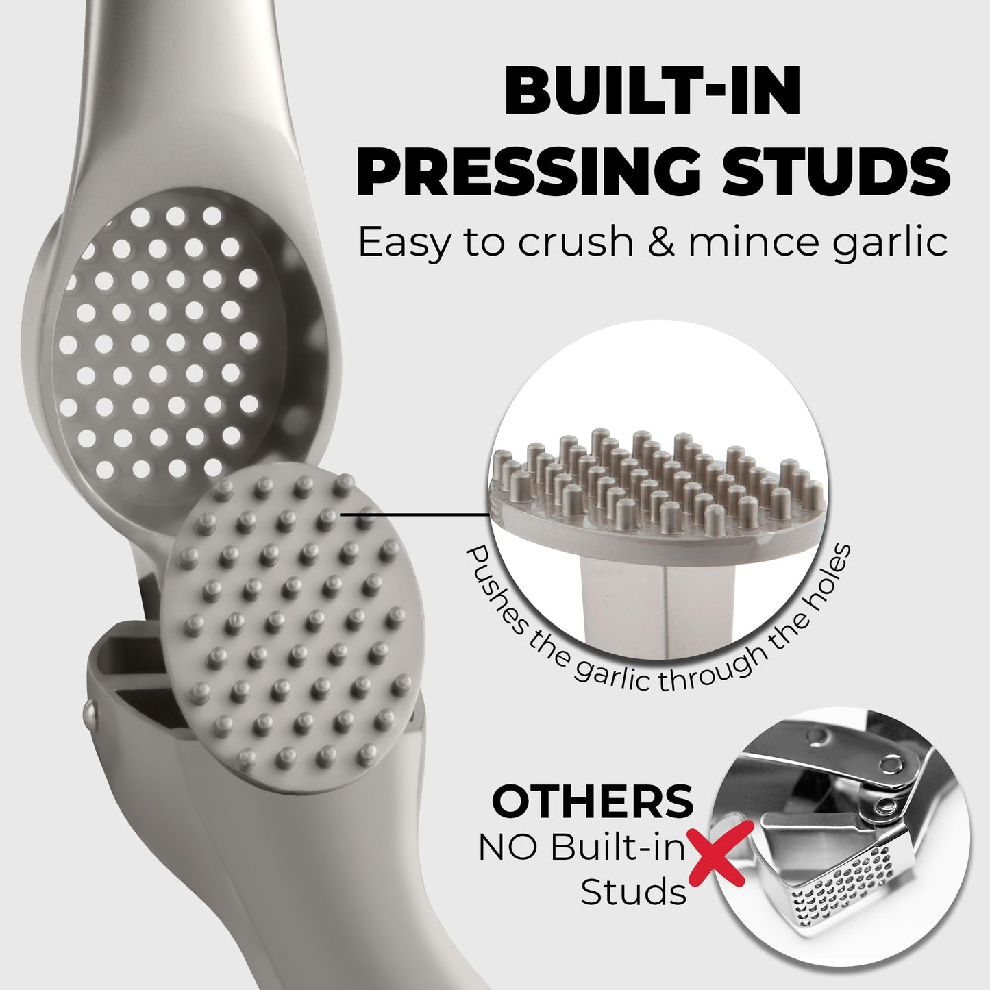 Zulay Kitchen Premium Garlic Press Set – Rust Proof & Dishwasher Safe Garlic Mincer Tool with Silicone Garlic Peeler & Brush, Easy Squeeze & Clean, Ergonomic Soft Grip Handle - Medium – Silver