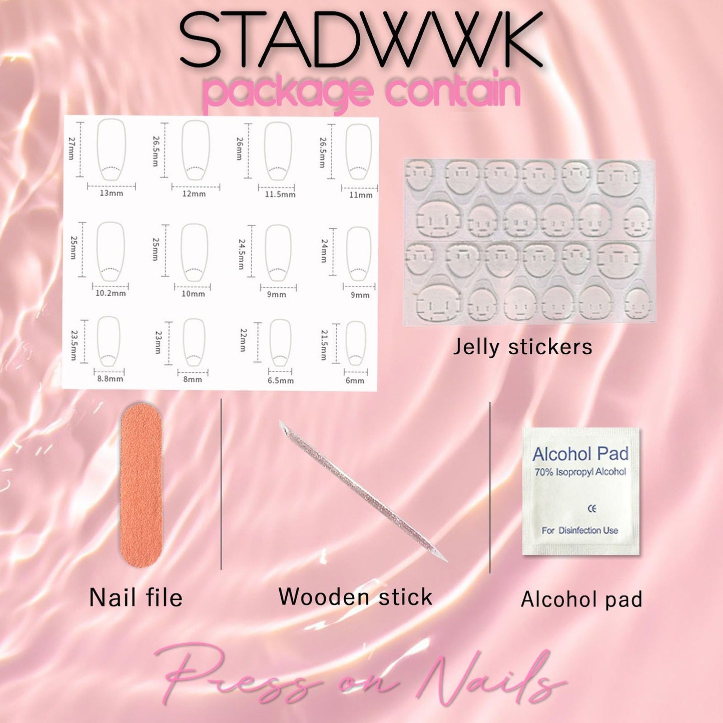 STADWWK Coffin Press On Nails Medium, 24pcs, Plastic, Glossy, Blue Pink, Silver Glitter Gradient Designs, Art Deco, Quick To Put On, Full Well Tips, False Nails