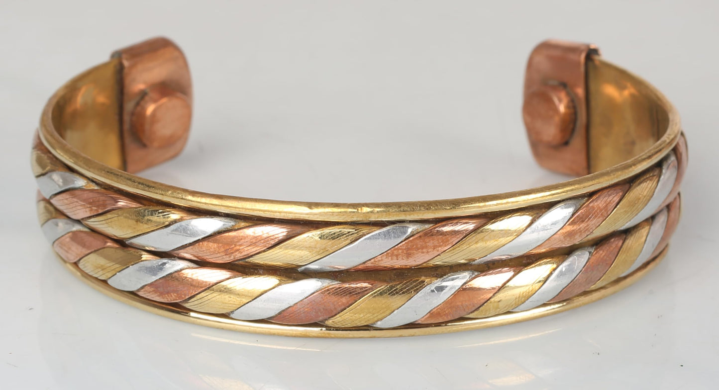 Touchstone copper bracelets | gift for men women |adjustable 100% pure solid real magnetic jewelry | handmade bracelet set combo | rope braided tibetan bangles. Set of 2 different designs