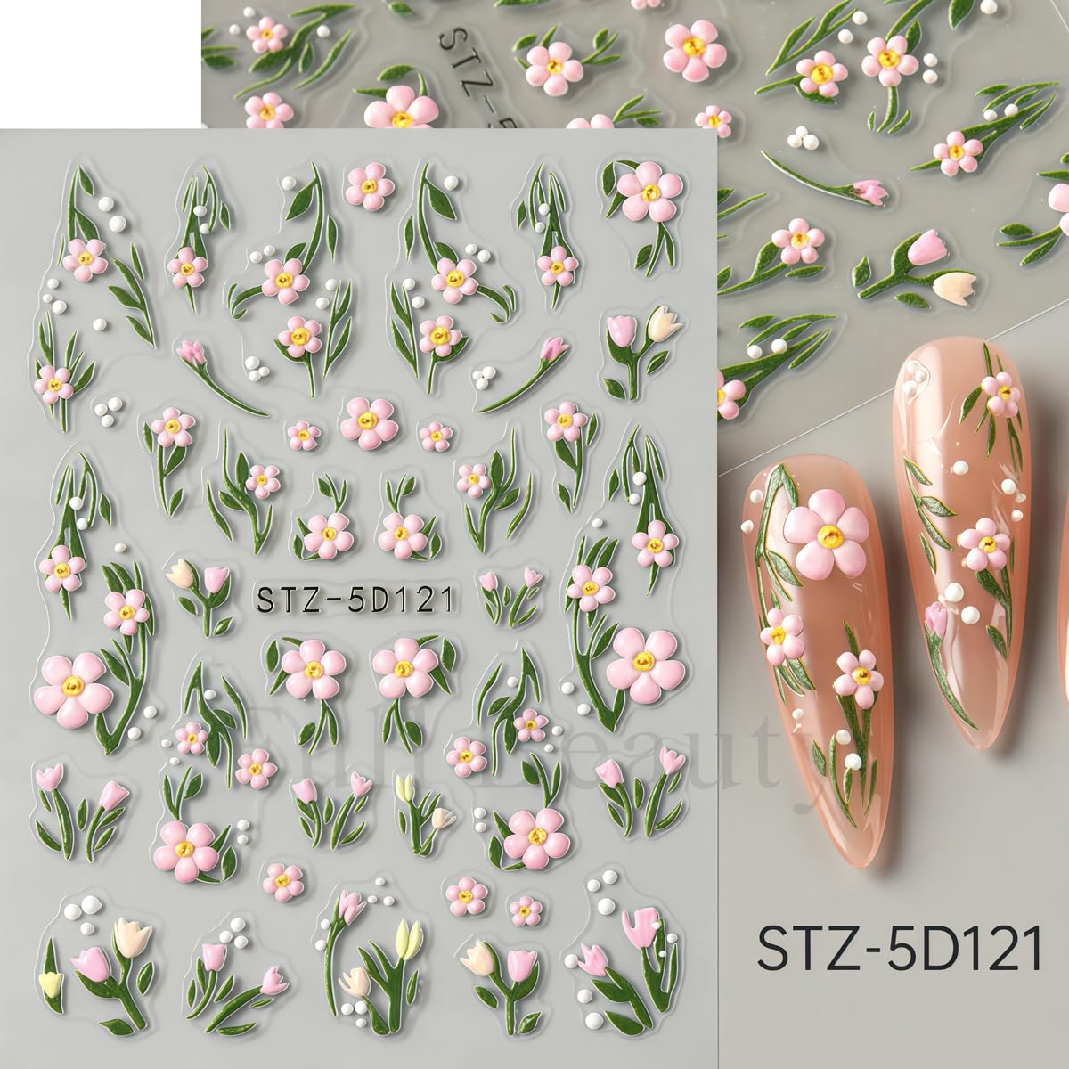 3 Sheets Flower Nail Art Stickers Decals 5D Self-Adhesive Nail Decals Spring/Summer Pink Peach Blossom Designs, Self-Adhesive Decals for Women's Nail DIY Decoration