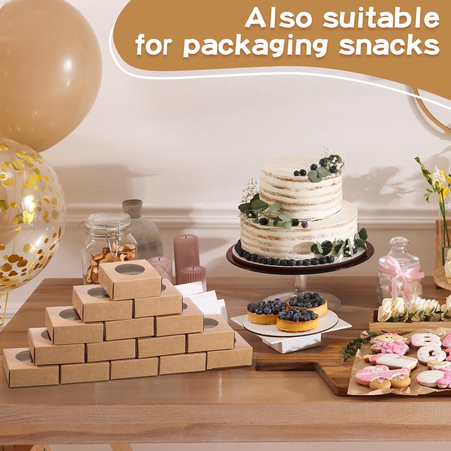 TaoBary 100 Pcs Soap Boxes for Homemade, 3 x 3 x 1.2 Inch Small Paper Gift Packaging Boxes with Window, Gift Wrappers for Soap Packaging Making Party Favor(Round,Kraft)